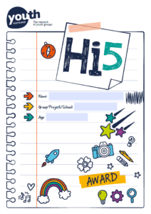 The cover image of the Hi5 Award. This design features a fun sketchbook and icon style design.