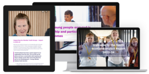 The Youth Scotland Impact Report 2023-24 shows across tablet, laptop and PC devices